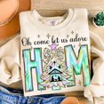 thumbnail image 1 of Oh Come Let Us Adore Him Sweatshirt, Christian Christmas Pullover, Iridescent Coquette Tree with Bow, Jesus Holiday Faith Sweatshirt, 1 of 5