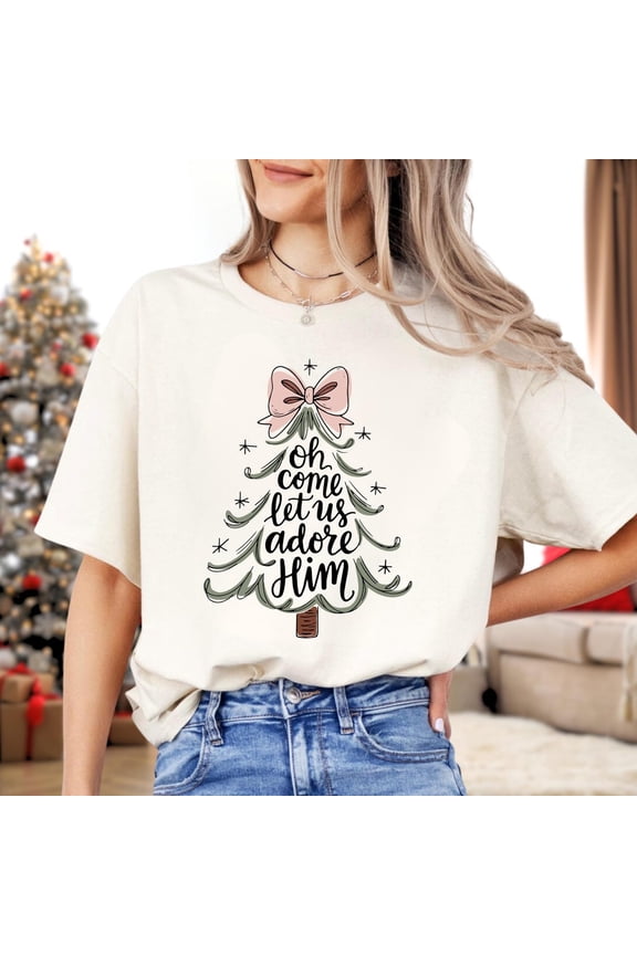 Oh Come Let Us Adore Him Winter Shirt, Christian Tee, Religious Winter Tree Tee, Faith Based Winter , Jesus Lover Shirt All Size S-5Xl