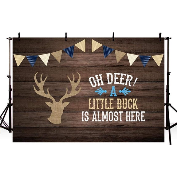 Oh Deer Boy Baby Shower Gray Rustic Wood Backdrops Birthday Party Decoration A Little Buck is Almost Here Photography Background Deer Baby Shower Decor Cake Table Portrait Photo Props