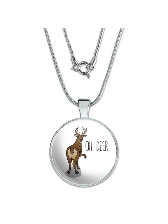 Oh Deer Butt Dear Funny 1" Pendant with Sterling Silver Plated Chain