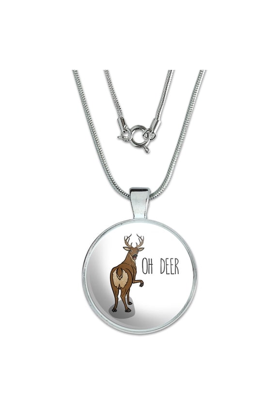 Oh Deer Butt Dear Funny 1" Pendant with Sterling Silver Plated Chain