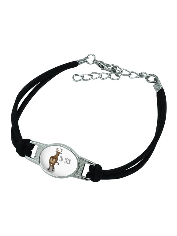 Oh Deer Butt Dear Funny Novelty Suede Leather Metal Bracelet