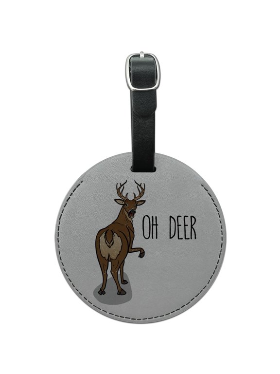Oh Deer Butt Dear Funny Round Leather Luggage Card Suitcase Carry-On ID Tag
