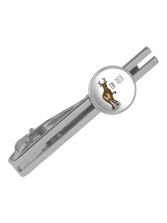 Oh Deer Butt Dear Funny Round Tie Bar Clip Clasp Tack Silver Color Plated