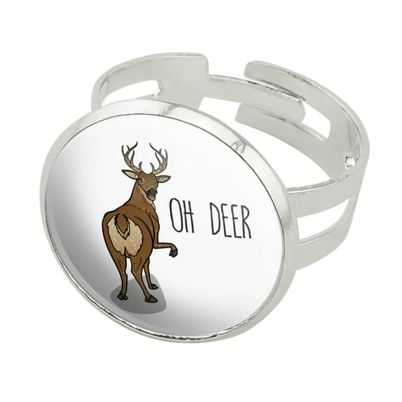 Oh Deer Butt Dear Funny Silver Plated Adjustable Novelty Ring