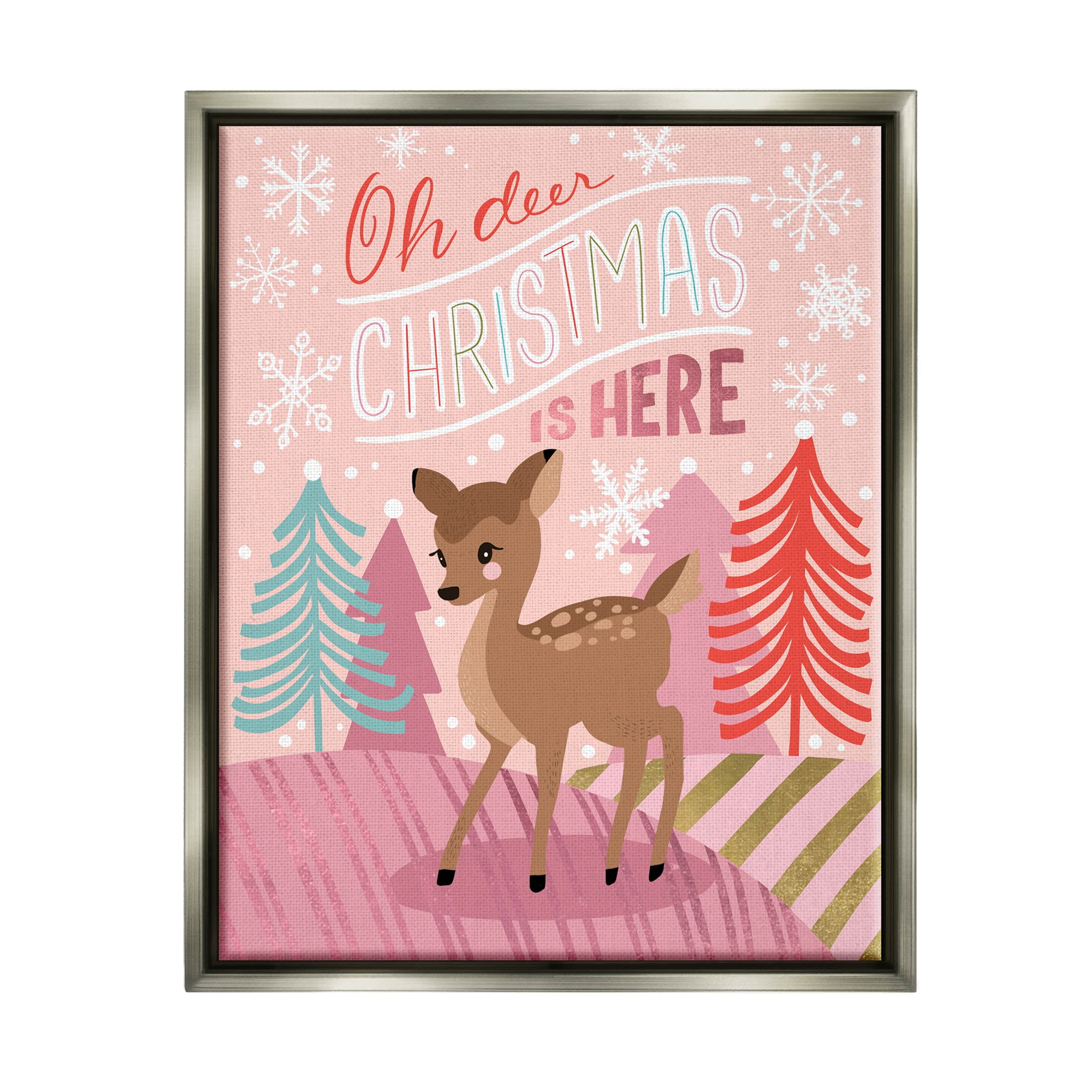 Oh Deer Christmas Is Here Phrase Holiday Graphic Art Luster Gray Framed Art Print Wall Art