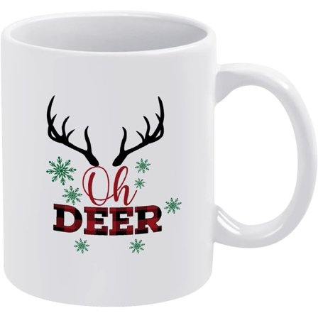 Oh Deer Coffee Mug, Funny Novelty Coffee Cup, White Ceramic Tea Mug s for Kids Men Women Xmas Birthday, 11 oz Christmas Mug