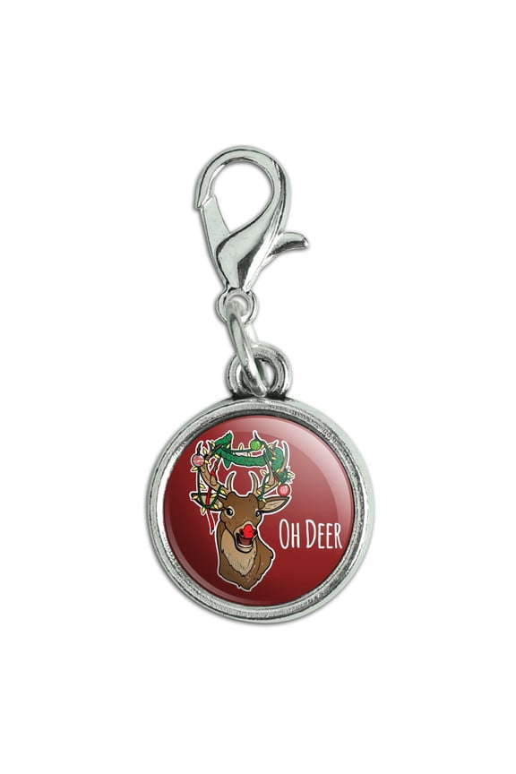 Oh Deer Dear Christmas Holidays Funny Antiqued Bracelet Pendant Zipper Pull Charm with Lobster Clasp
