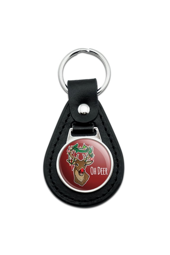 Oh Deer Dear Christmas Holidays Funny Black Leather Keychain