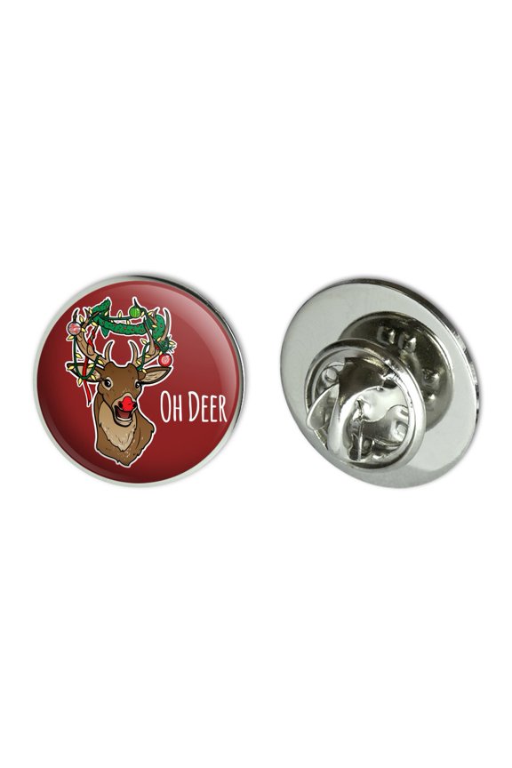 Oh Deer Dear Christmas Holidays Funny Metal 0.75" Lapel Hat Pin Tie Tack Pinback