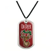 Oh Deer Dear Christmas Holidays Funny Military Dog Tag Pendant Necklace with Cord