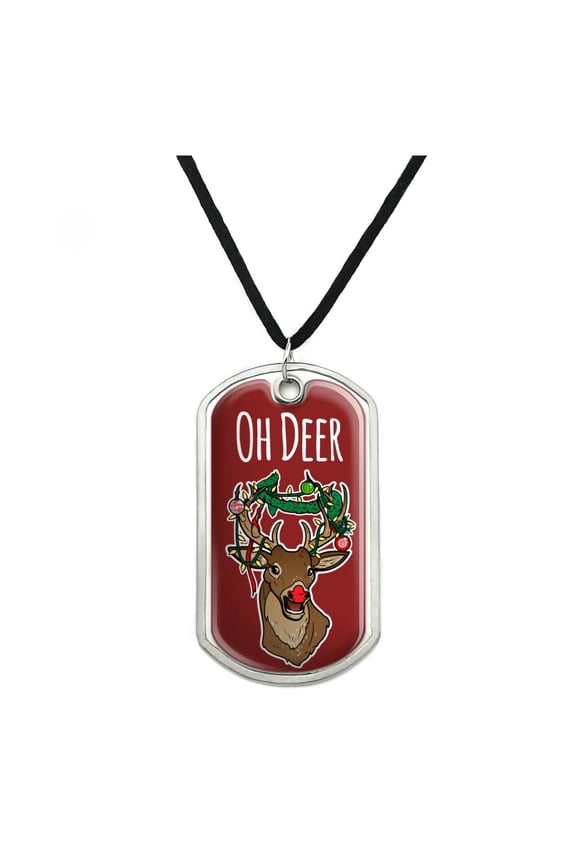 Oh Deer Dear Christmas Holidays Funny Military Dog Tag Pendant Necklace with Cord