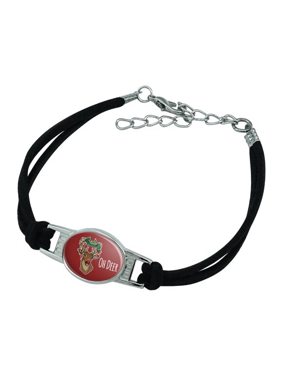 Oh Deer Dear Christmas Holidays Funny Novelty Suede Leather Metal Bracelet