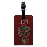 Oh Deer Dear Christmas Holidays Funny Rectangle Leather Luggage Card Suitcase Carry-On ID Tag