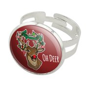 Oh Deer Dear Christmas Holidays Funny Silver Plated Adjustable Novelty Ring