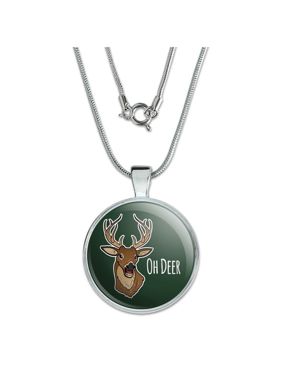 Oh Deer Dear Funny 1" Pendant with Sterling Silver Plated Chain