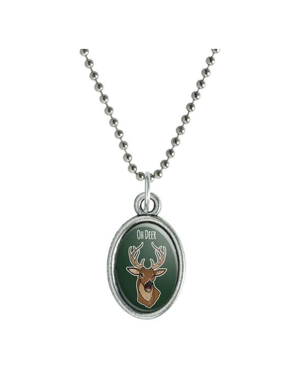 Oh Deer Dear Funny Antiqued Oval Charm Pendant with Chain