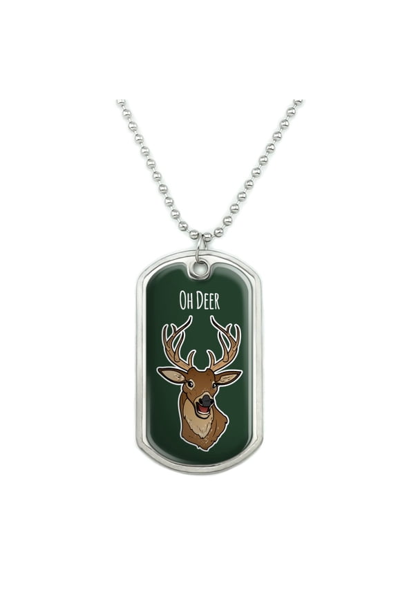 Oh Deer Dear Funny Military Dog Tag Pendant Necklace with Chain