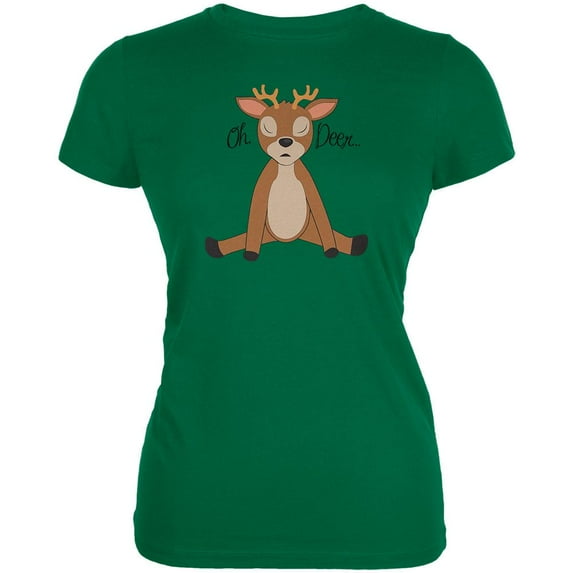 Oh Deer Funny Pun Cute Juniors Soft T Shirt Irish Green LG