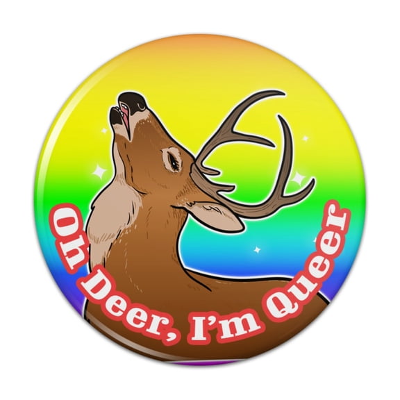Oh Deer I'm Queer Rainbow Pride Gay Lesbian Funny Pinback Button Pin Badge - 3" Diameter