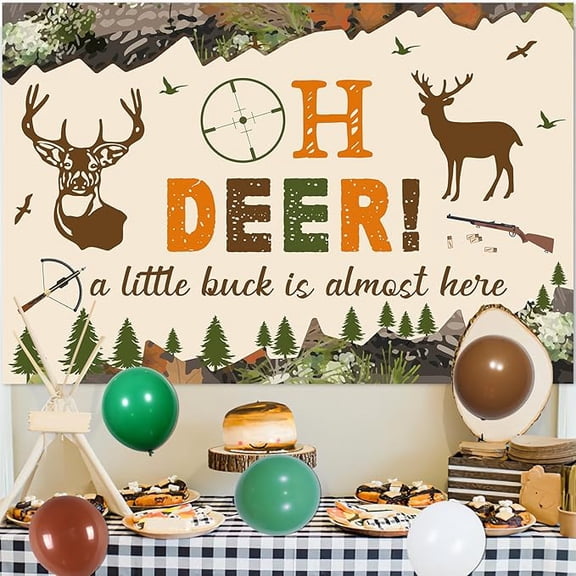 Oh Deer a Little Buck Is Almost Here Party Decorations Mountain Jungle Theme Backdrop Balloon Garland Arch Kit Hunting Theme Photography Decorations for Baby Boy Baby Shower Party Supplies