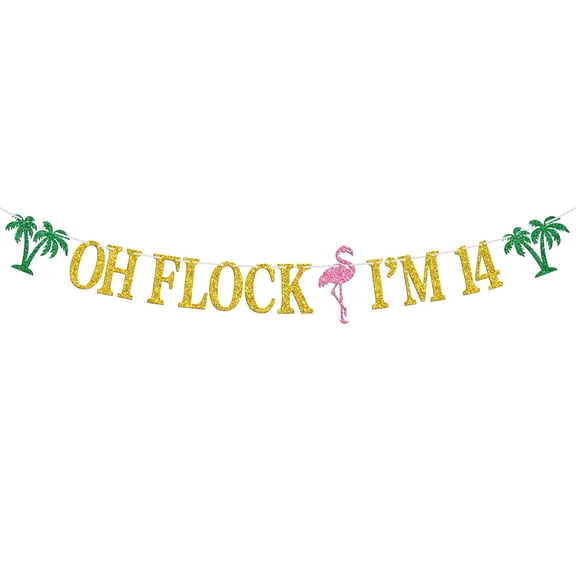 Oh Flock I'm 14 Banner, Glitter Happy 14th Birthday Anniversary Party Decorations, Pineapple Party Decor, Hawaiian Luau Tropical Aloha 14 Theme Party Photo Props