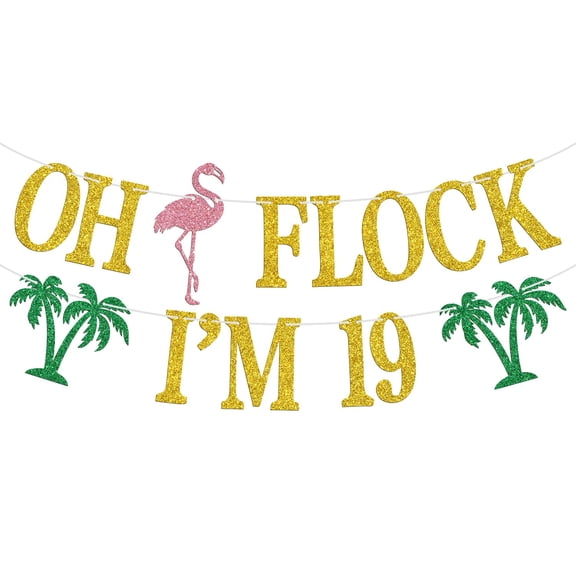 Oh Flock I'm 19 Banner, Glitter Happy 19th Birthday Anniversary Party Decorations, Pineapple Party Decor, Hawaiian Luau Tropical Aloha 19 Theme Party Photo Props