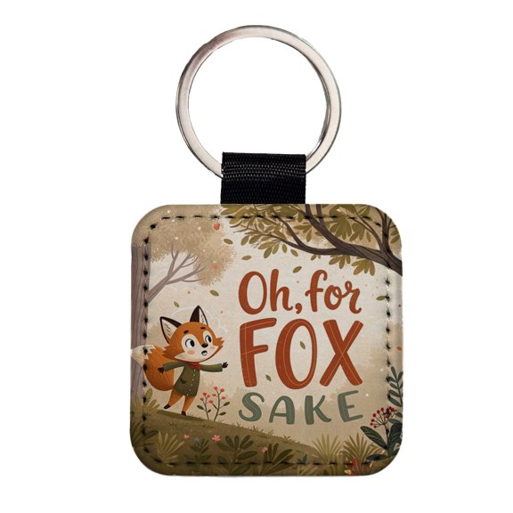 Oh For Fox Sake Funny Saying Faux Leather Square Keychain
