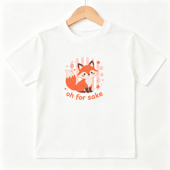 Oh For Fox Sake Girls Graphic Tee, Cute Cartoon Orange Fox 100% Cotton Kids Short Sleeve T-Shirt
