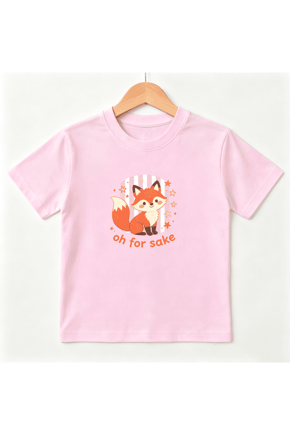 Oh For Fox Sake Girls Graphic Tee, Cute Cartoon Orange Fox 100% Cotton Kids Short Sleeve T-Shirt