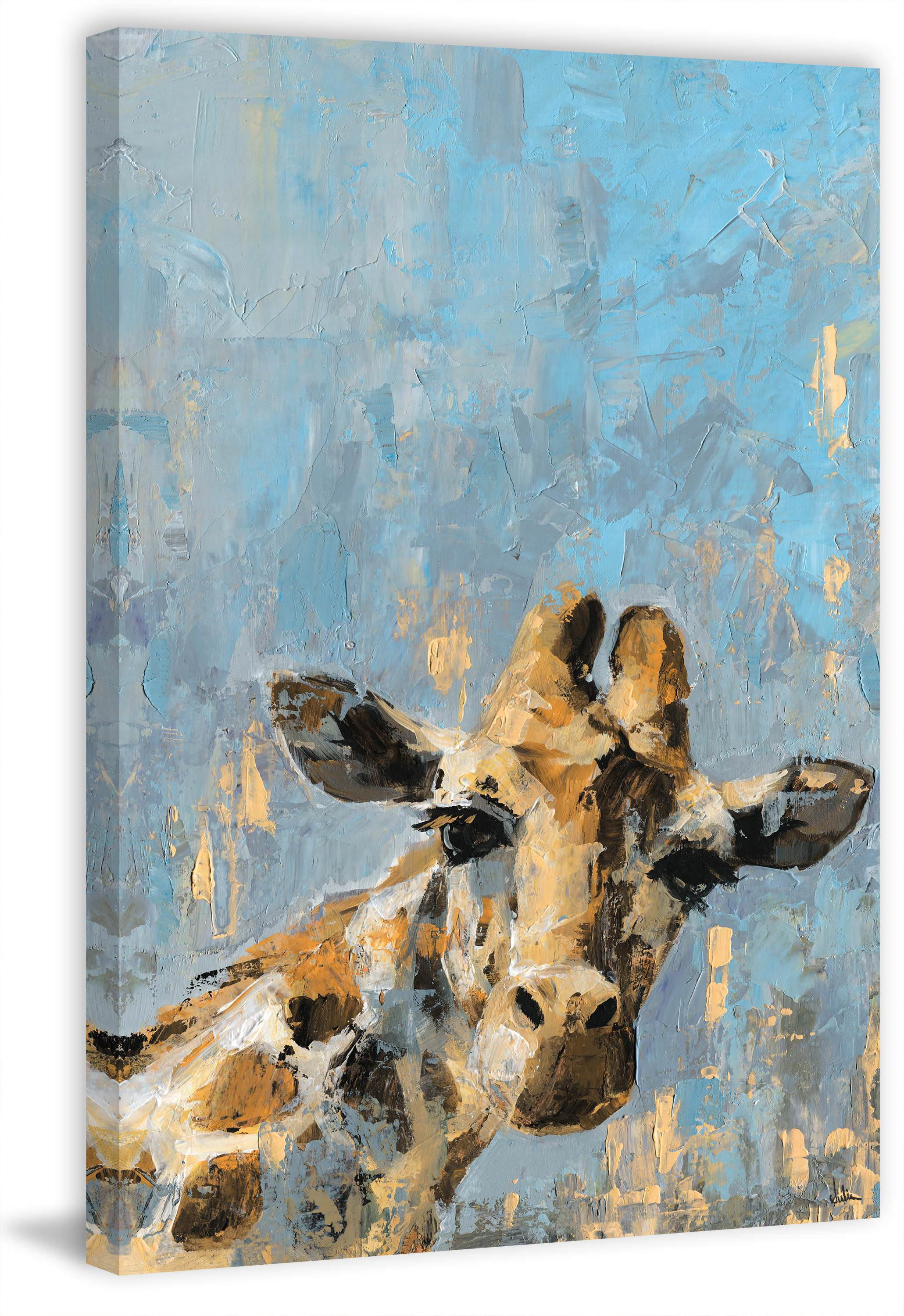 Large Blue and Brown Giraffe Canvas Wall Art