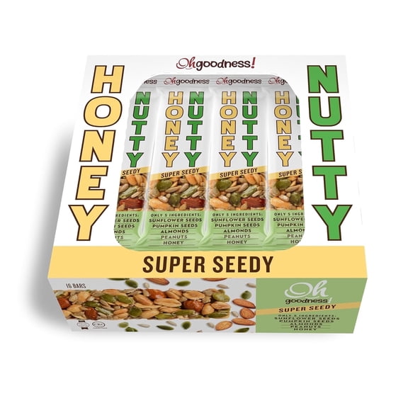 Oh Goodness! Honey Nutty-Nut Bars 16 Pack. All Natural, No Preservatives, No Artificial Flavors, Non GMO, Kosher, Honey Sweetened