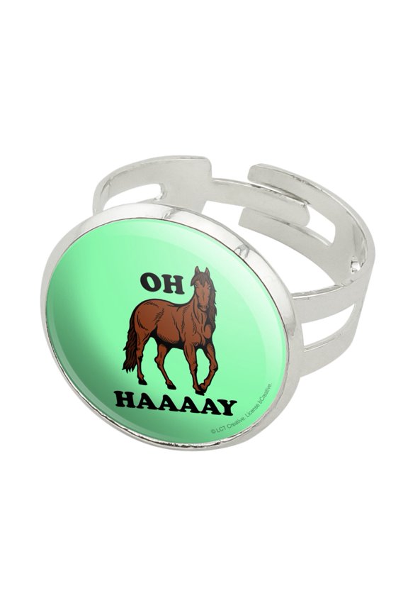 Oh Haaaay Horse Hay Hey Funny Humor Silver Plated Adjustable Novelty Ring