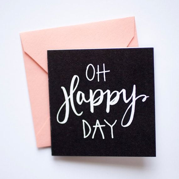 "Oh Happy Day" Greeting Card  Stylish Typography Design with Pink Envelope  Perfect for Celebrations, Birthdays, and All Occasions