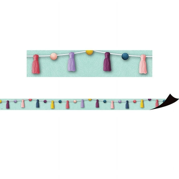 Oh Happy Day Pom-Poms and Tassels Magnetic Border, 24 Feet | Bundle of 2 Packs