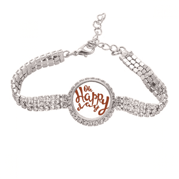 Oh Happy Day Quote Handwrite Style Tennis Chain Anklet Bracelet Diamond Jewelry