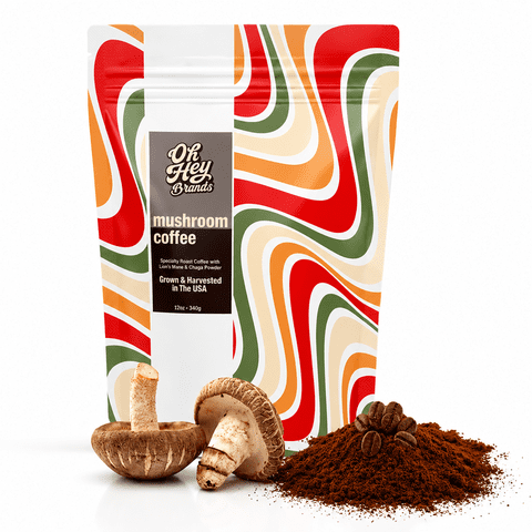 Oh Hey Brands Premium Mushroom Coffee Blend, Lion's Mane & Chaga, Arabica Ground Coffee, Medium Roast, Cocoa Flavor, 12oz