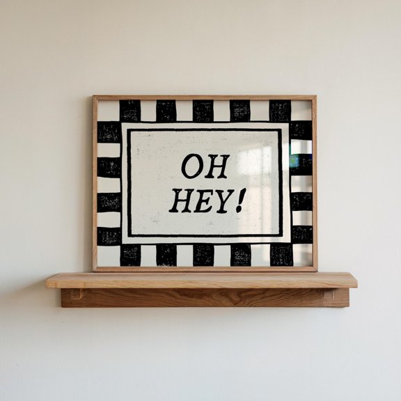 Oh Hey Wall Art Print, Modern Checkered Greeting Typography, Entryway Decor