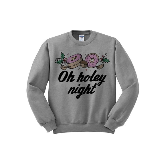 Oh Holey Night Christmas Donut Sweatshirt X-Large Grey