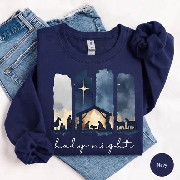 Oh Holy Night Christian Christmas Sweatshirt, Nativity Scene Faith Graphic Crewneck, Jesus Birth Holiday Shirt, Religious Christmas Apparel, Christian Gift