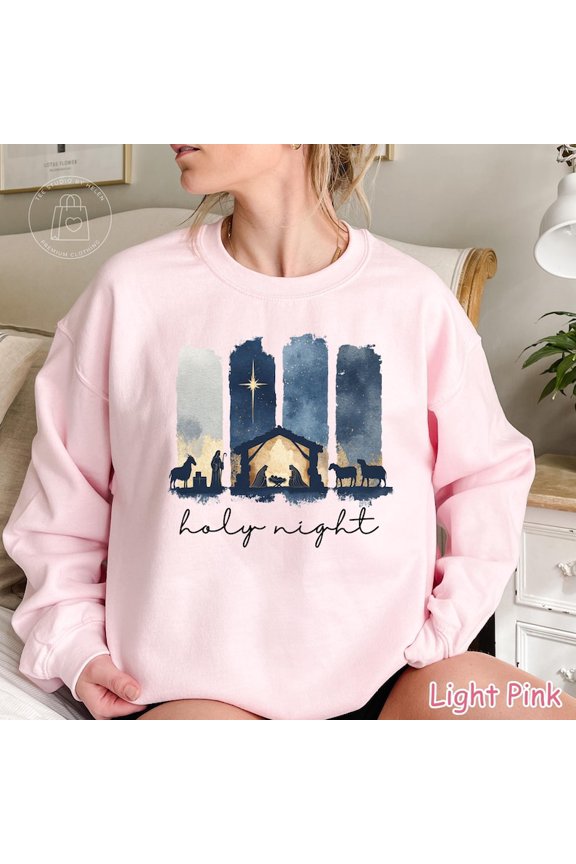 Oh Holy Night Christian Sweatshirt, Nativity Scene Sweatshirt - Sizes S-5XL ,Art Print JSC