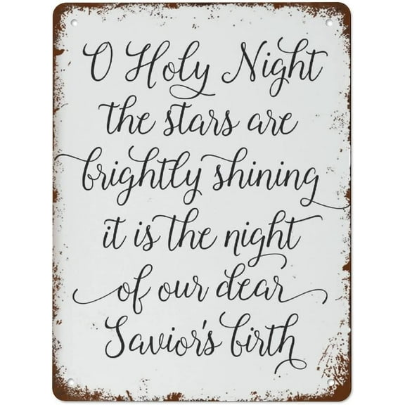 Oh Holy Night Christmas Metal Signs Vintage Farmhouse Sign Retro Poster Wall Art Funny Decorations for Home Bar Cafe Farm Room Wall Decor Plaque Size: 12 x 16 inch