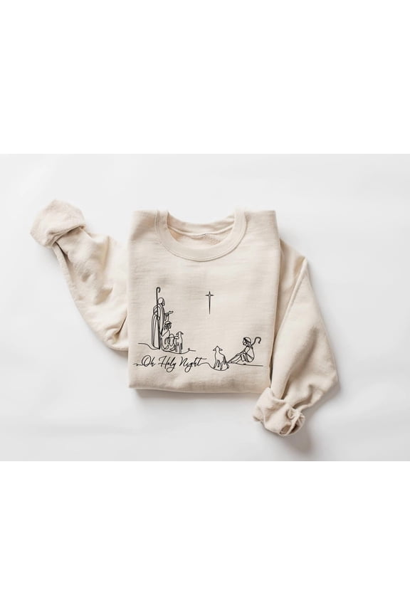 Oh Holy Night Sweatshirt, Christian, Nativity Scene Sweater, Jesus Nativity Tshirt, Faith Based Shirt All Size S-5Xl