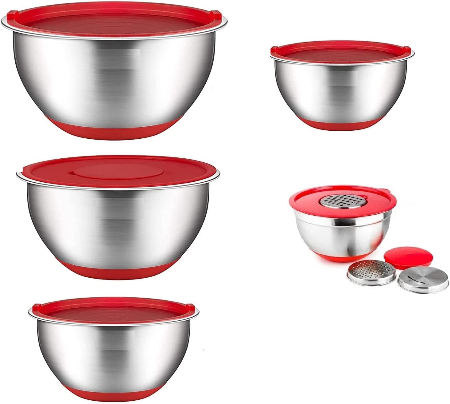 Best Stainless Steel Mixing Bowls Set of 3 with Grater Attachments - Nesting