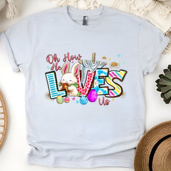 Oh How He Loves Us Christian T-Shirt for Men and Women, Ash, Size 2XL