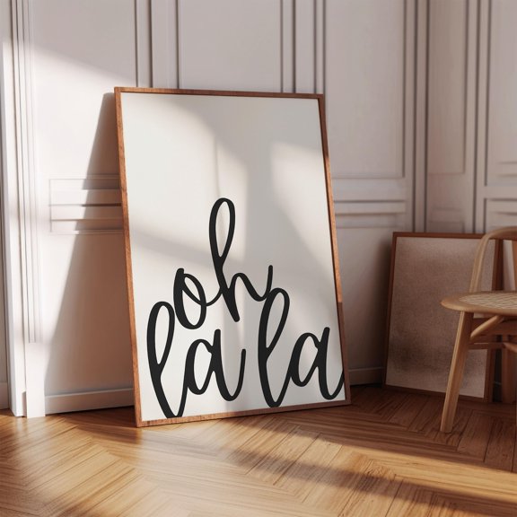Oh La Minimal Typography Chic Black Script French Quote Girly White Wall Art
