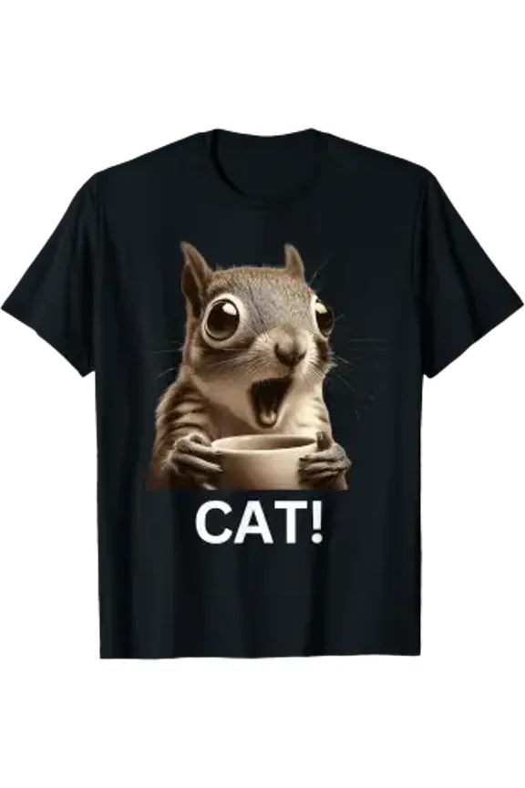 Oh Look Cat Surprised Coffee Squirrel Funny Humor T-Shirt