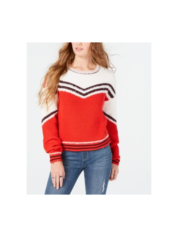 Oh!MG Juniors Eyelash Trim Striped Sweater Flame Red M