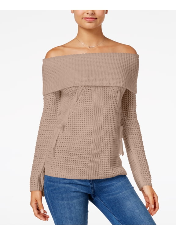 Oh!MG - Lace-Up Off-The-Shoulder Sweater - Juniors - LARGE