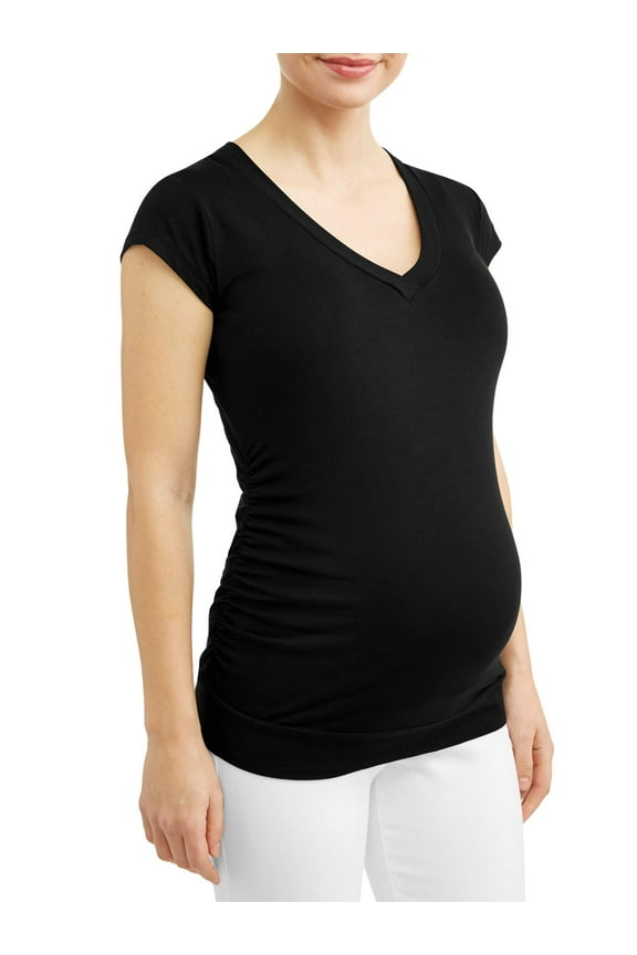 Maternity Basic V-Neck Tee With Flattering Side Ruching (Women's and Women's Plus)